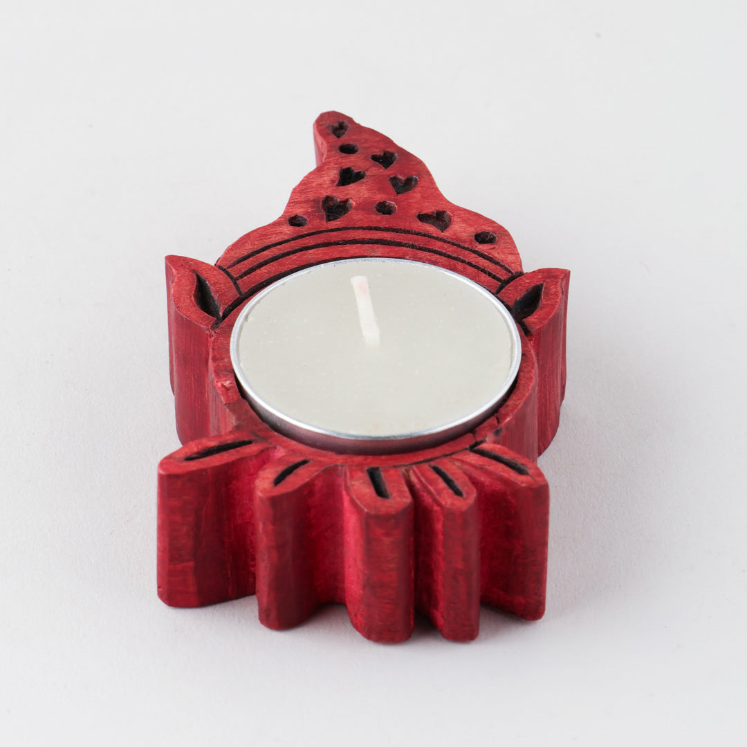 Hand Craved Wooden Christmas T-Light Holder - Set of 3