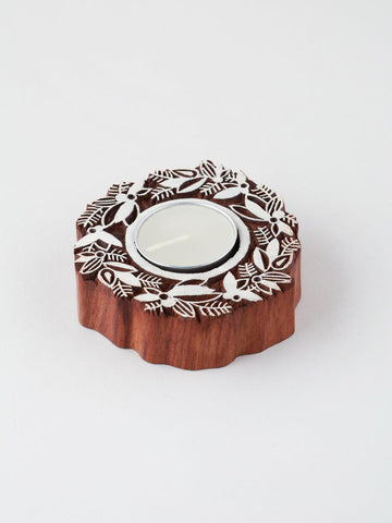 Wreath Wooden Block Tea Light Holders Set of 2 - Eyaas