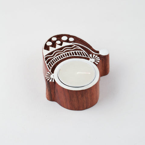 Wooden Block T-light Holder Santa's Booty - Set of 4
