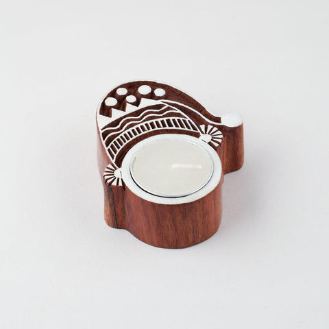 Elf Wooden Block Tea Light Holders Set of 2 - Eyaas