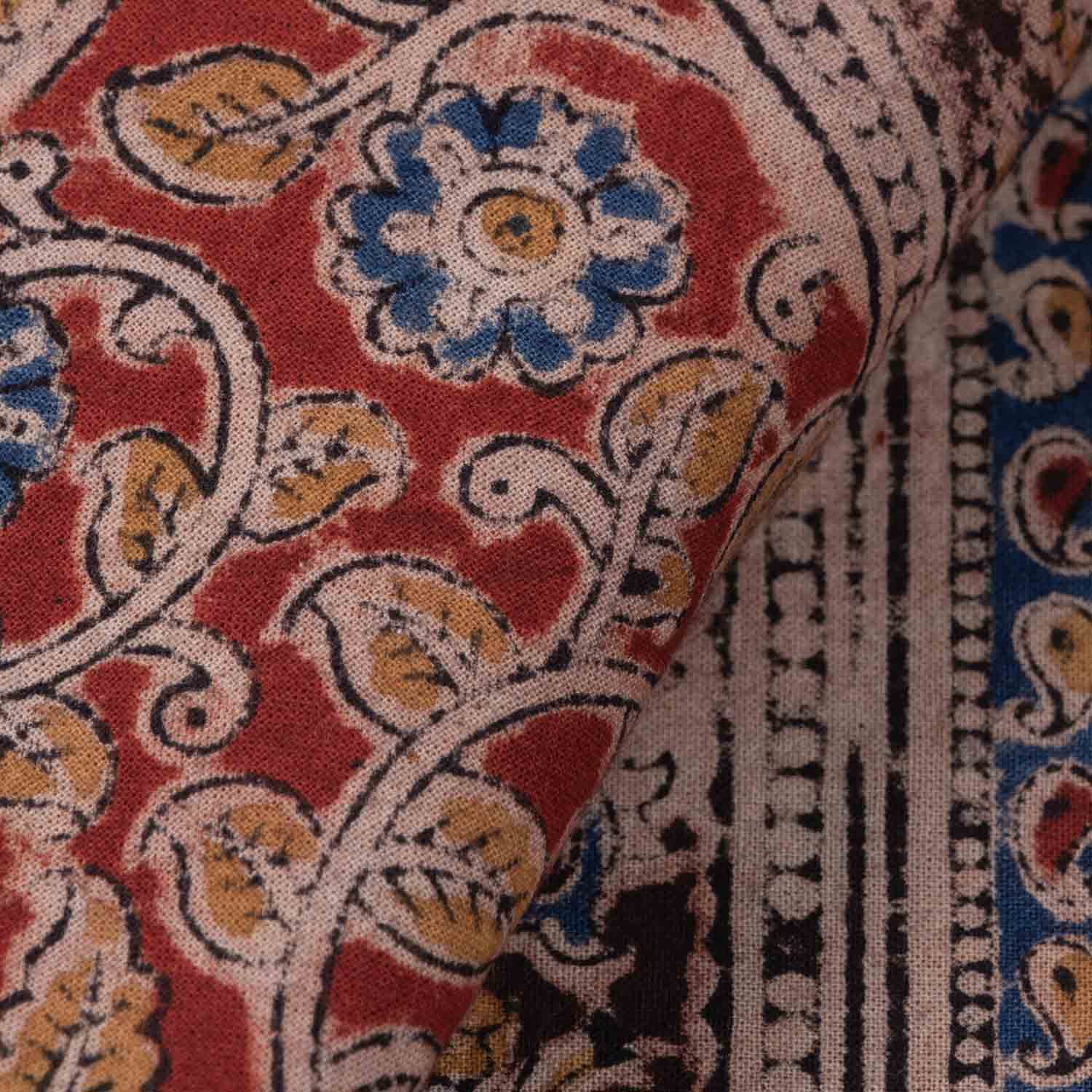 Floral Block Printed Kalamkaari Bedcover & Pillow Cases