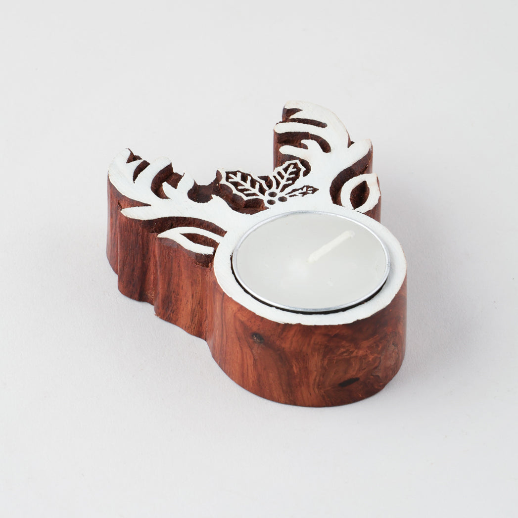 Wooden Block T-light Holder Santa's Booty - Set of 4