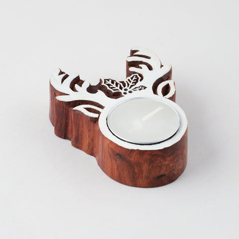 Wooden Block T-light Holder Santa's Booty - Set of 4