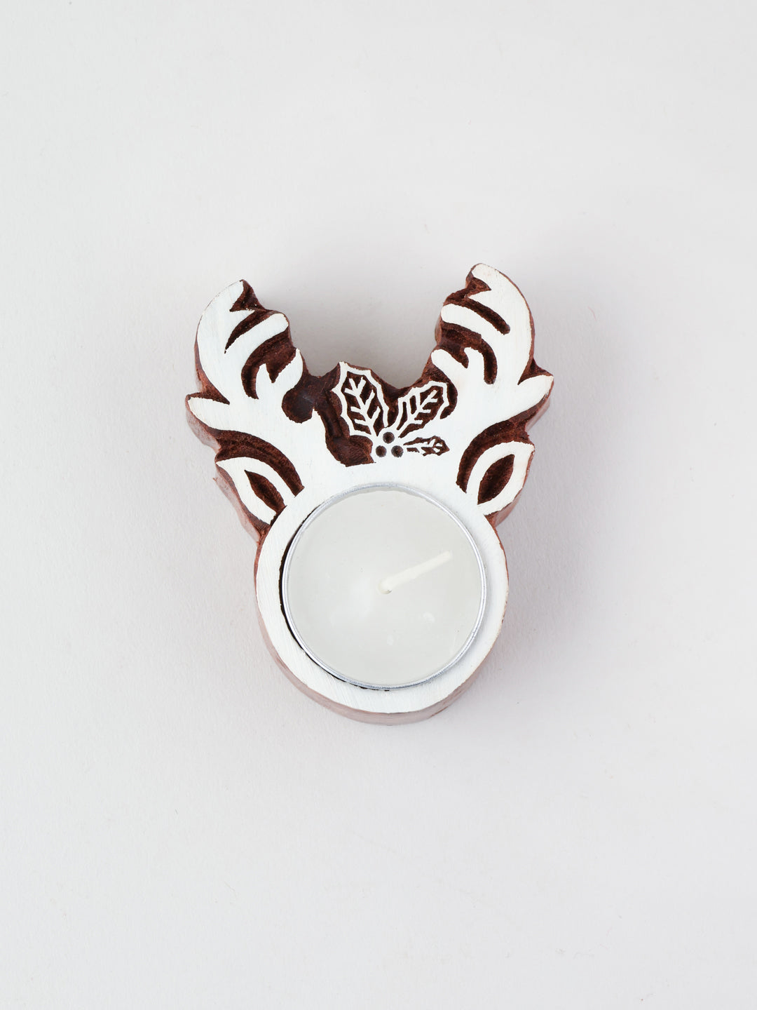 Reindeer Wooden Block Tea Light Holders Set of 2