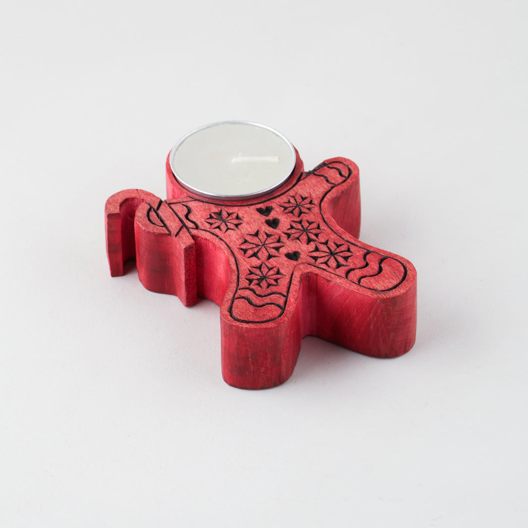 Hand Craved Wooden Christmas T-Light Holder - Set of 3