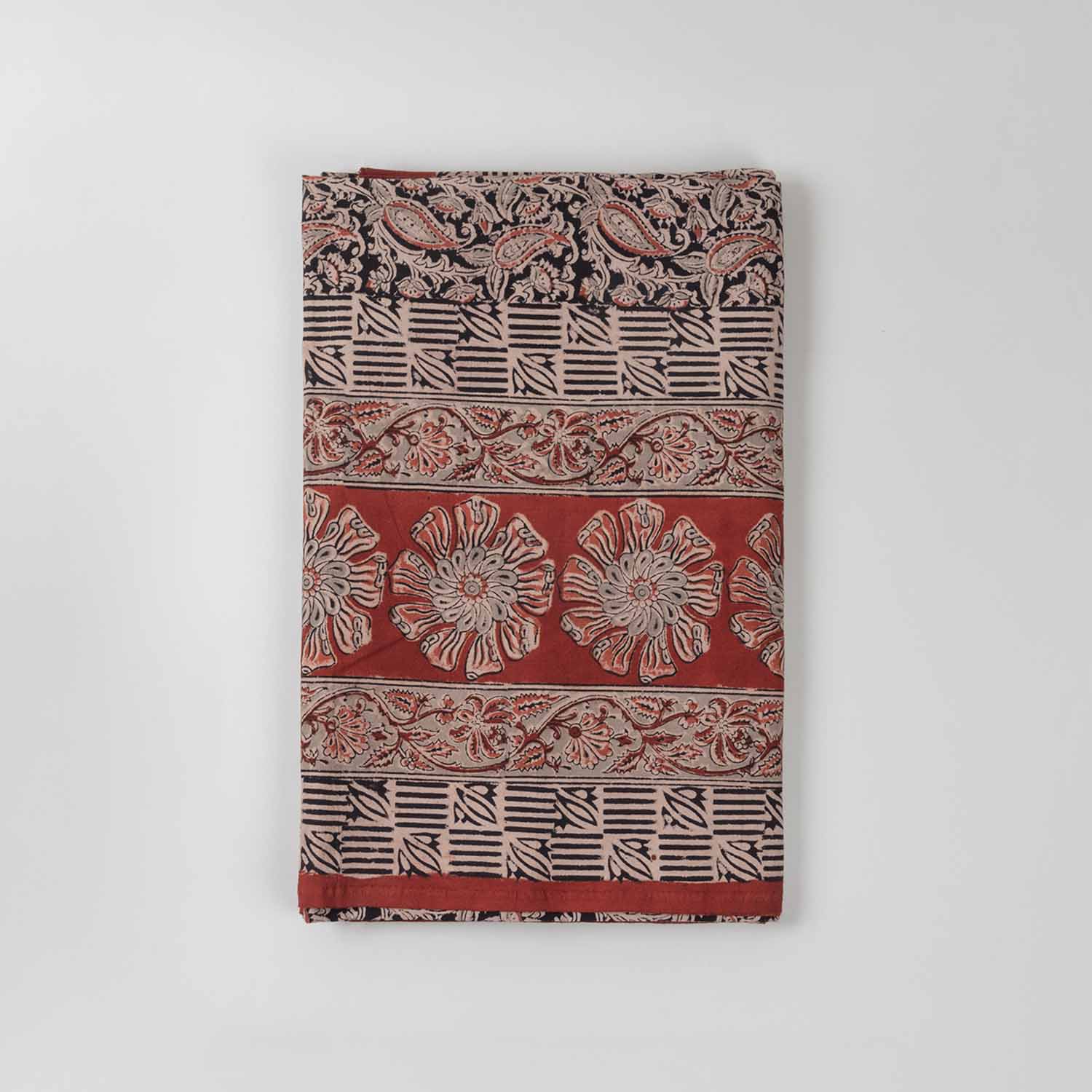 Cosmos Block Printed Kalamkaari Bedcover & Pillow Cases