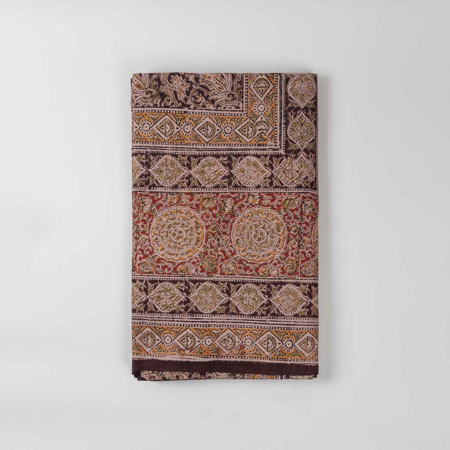 Circular Block Printed Kalamkaari Bedcover & Pillow Cases