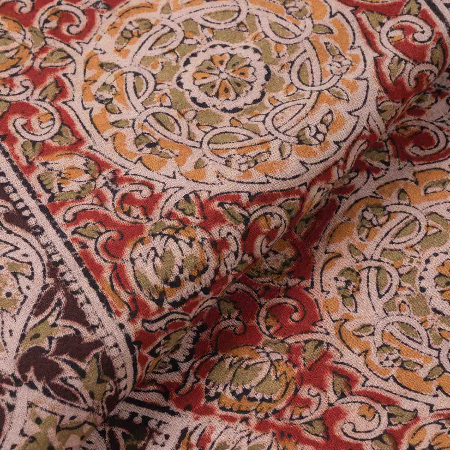 Circular Block Printed Kalamkaari Bedcover & Pillow Cases