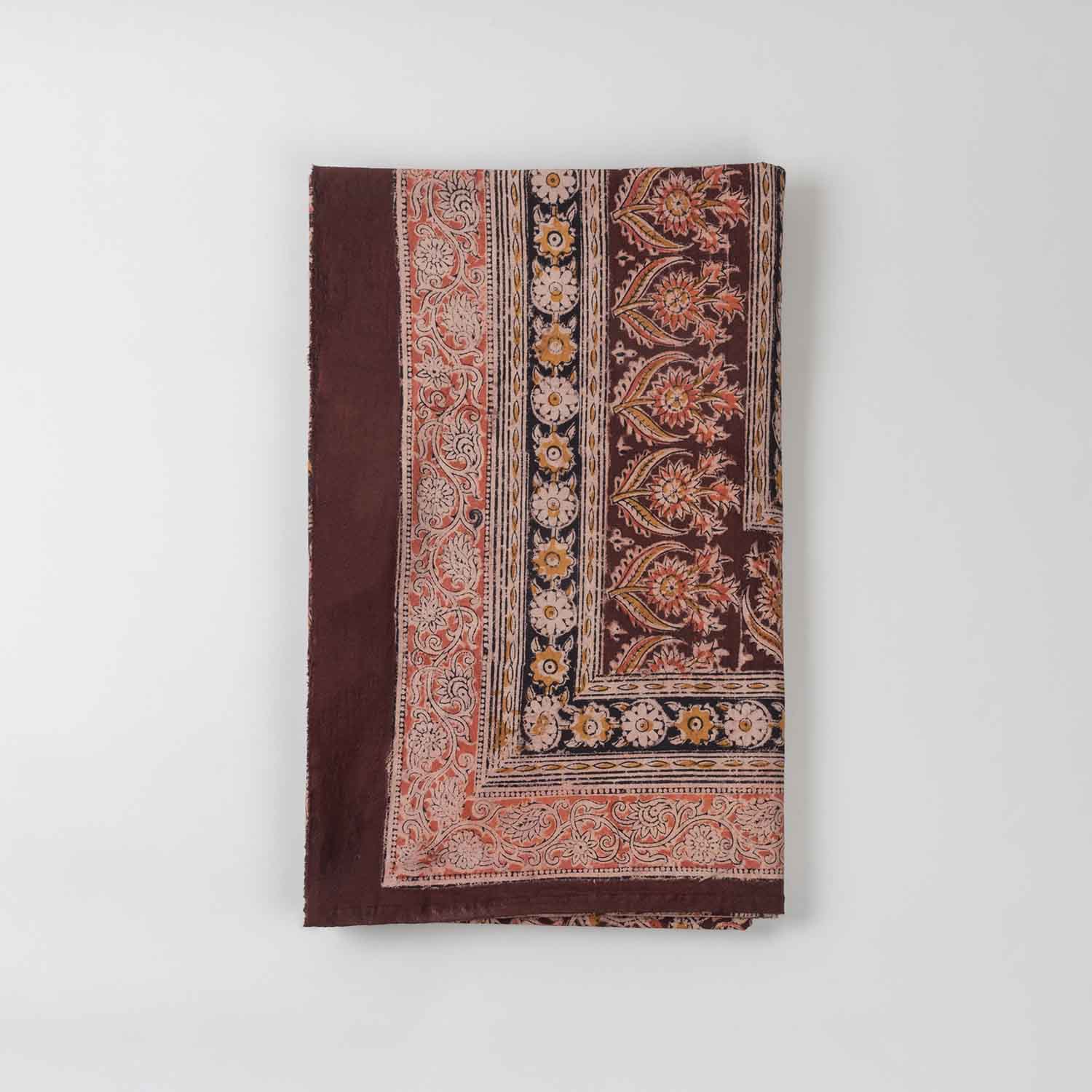Lotus Block Printed Kalamkaari Bedcover