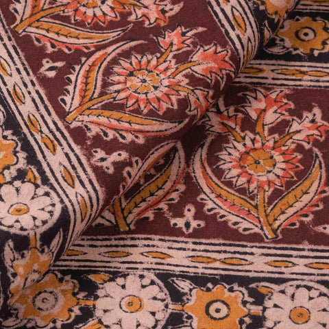 Lotus Block Printed Kalamkaari Bedcover