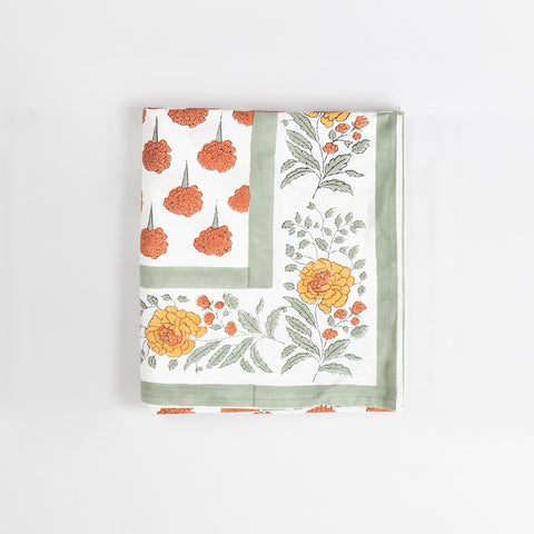 Marigold Buti Block Printed King Bedcover