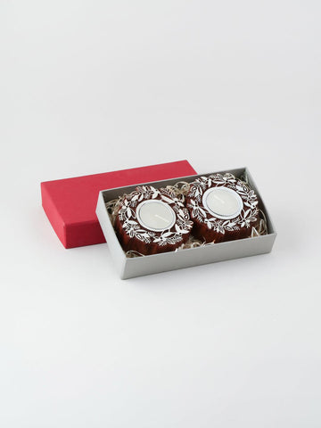 Wreath Wooden Block Tea Light Holders Set of 2 - Eyaas