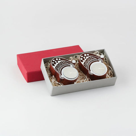 Elf Wooden Block Tea Light Holders Set of 2 - Eyaas