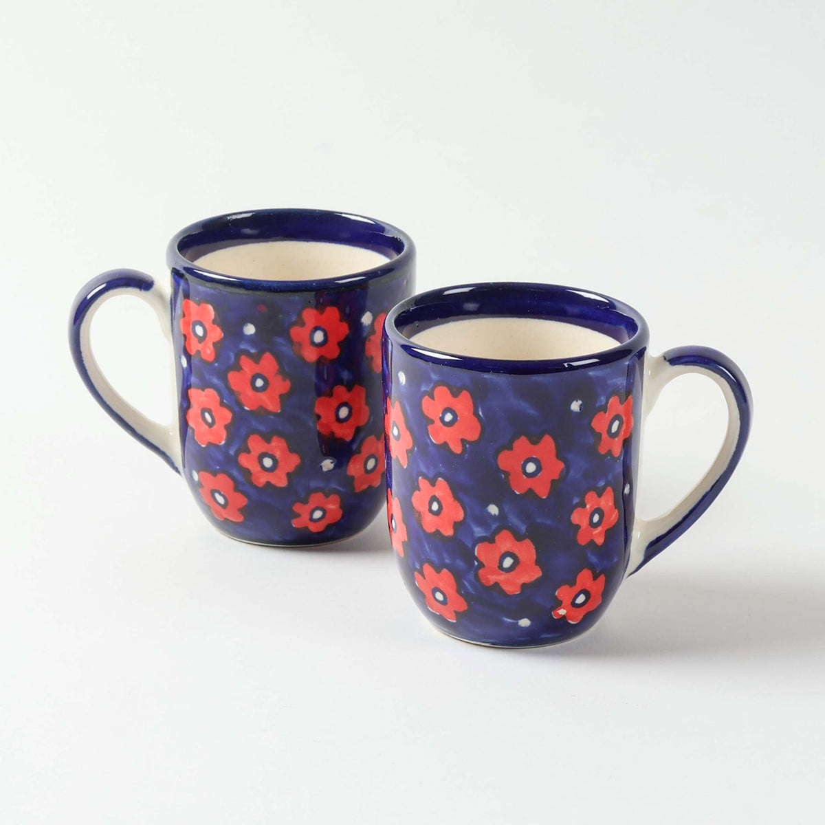 Blue Floral Ceramic Mugs 3x3.75 inches
