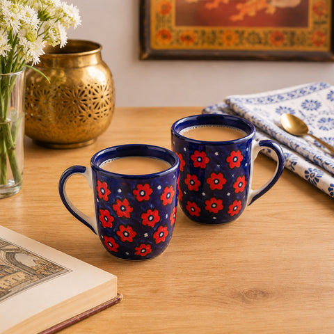 Blue Floral Ceramic Mugs 3x3.75 inches