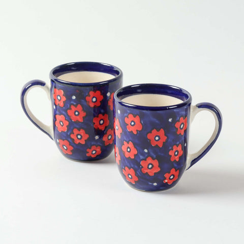 Blue Floral Ceramic Mugs 3x3.75 inches