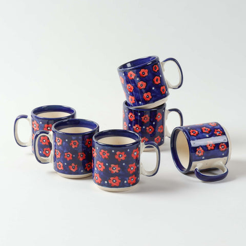 Blue Floral Ceramic Coffee Mug - Set of 2 (Small)