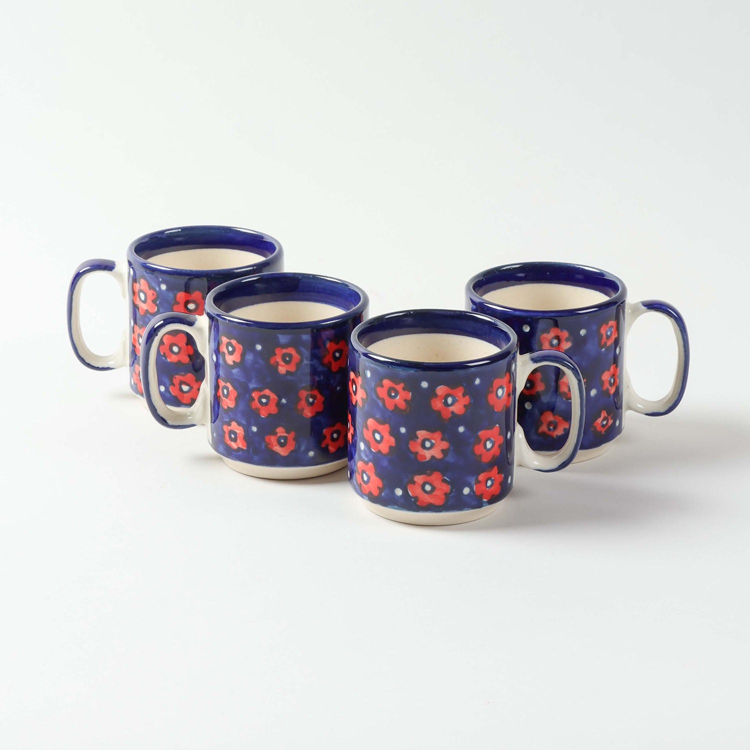 Blue Floral Ceramic Coffee Mug - Set of 2 (Small)
