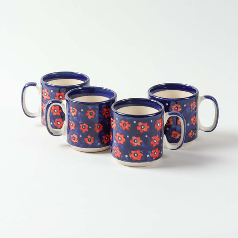 Blue Floral Ceramic Coffee Mug - Set of 2 (Small)