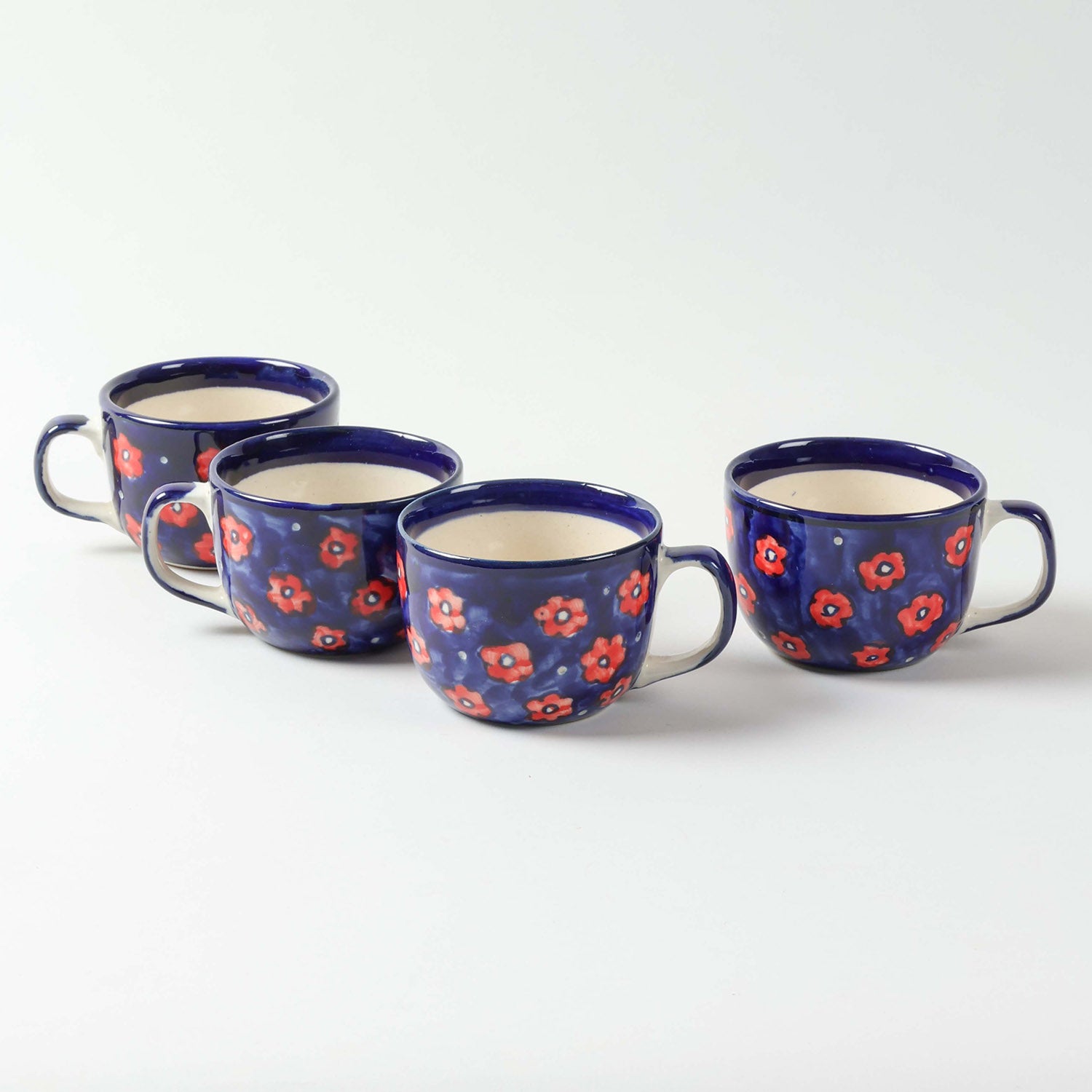 Floral Ceramic Soup Bowl Style Mug Set of 2, Blue