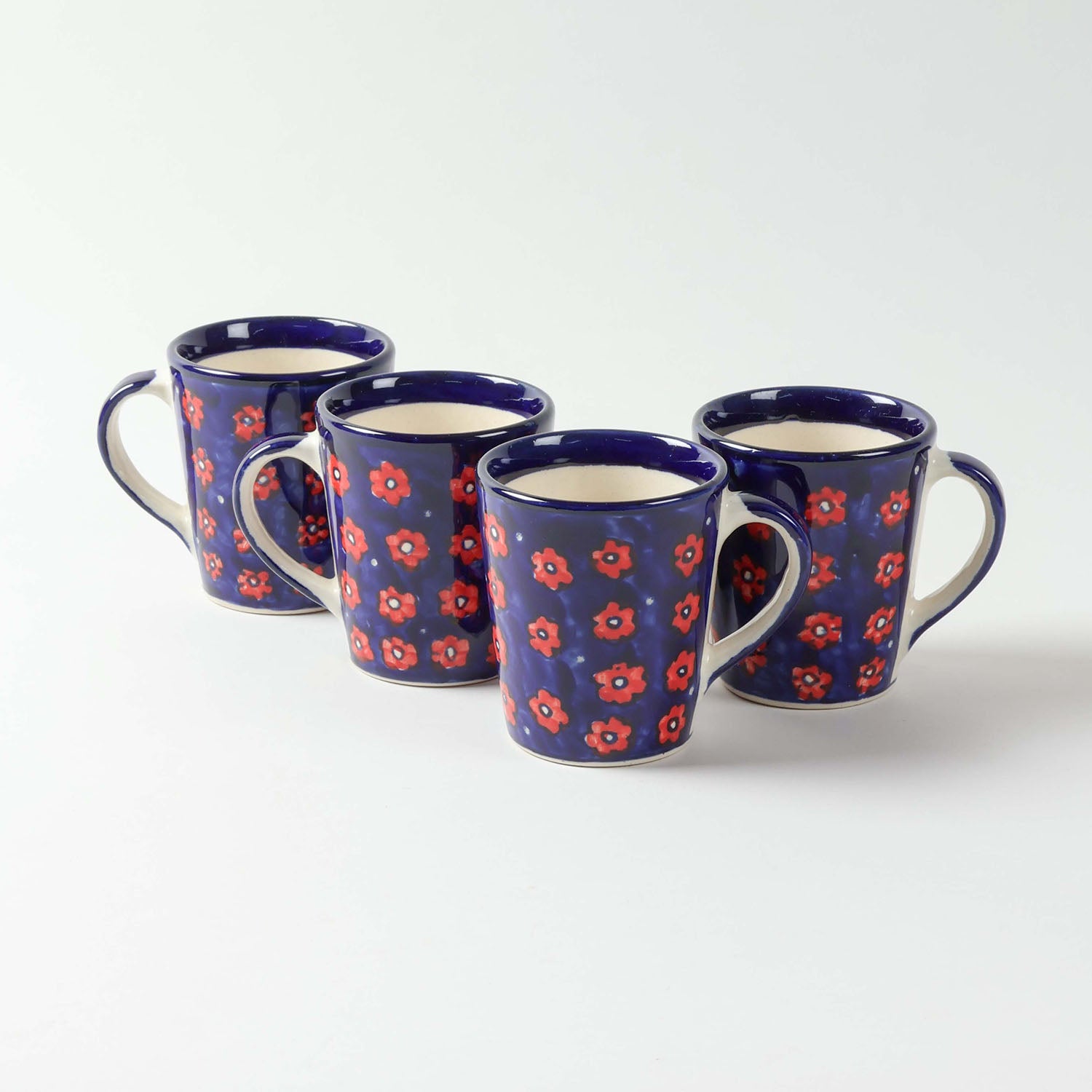 Blue Floral Ceramic Coffee Mug - Set of 2 (Large)