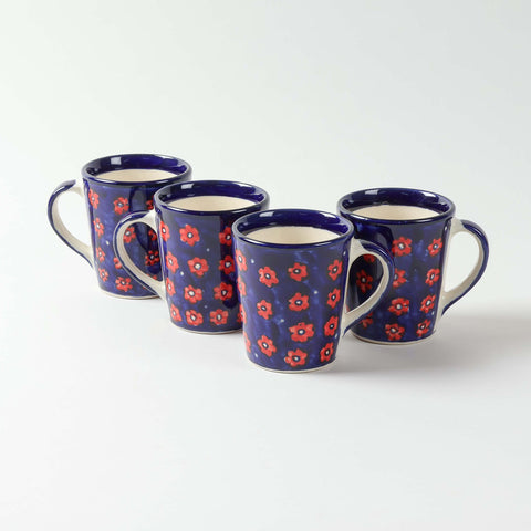 Blue Floral Ceramic Coffee Mug - Set of 2 (Large)