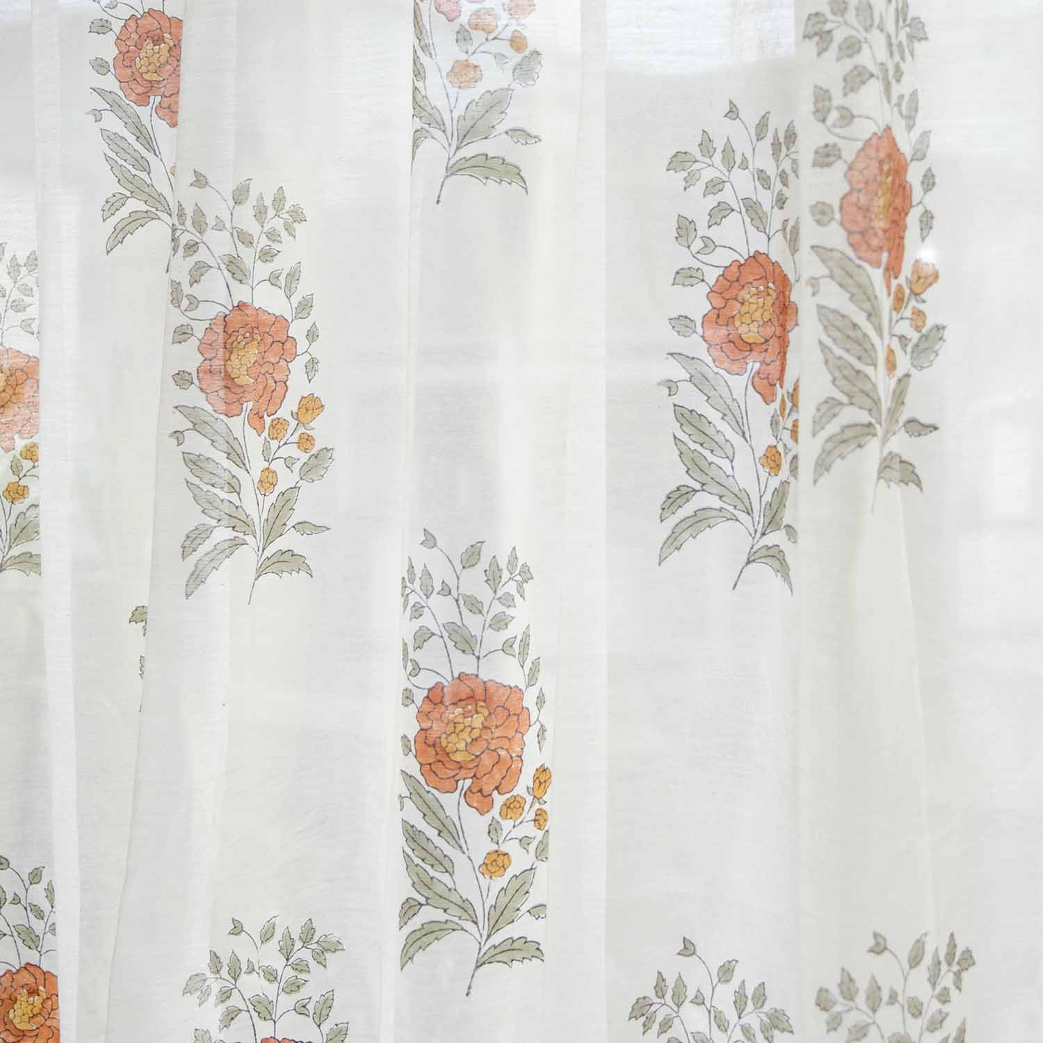 Marigold Buta Hand Block-Printed Chanderi Curtains