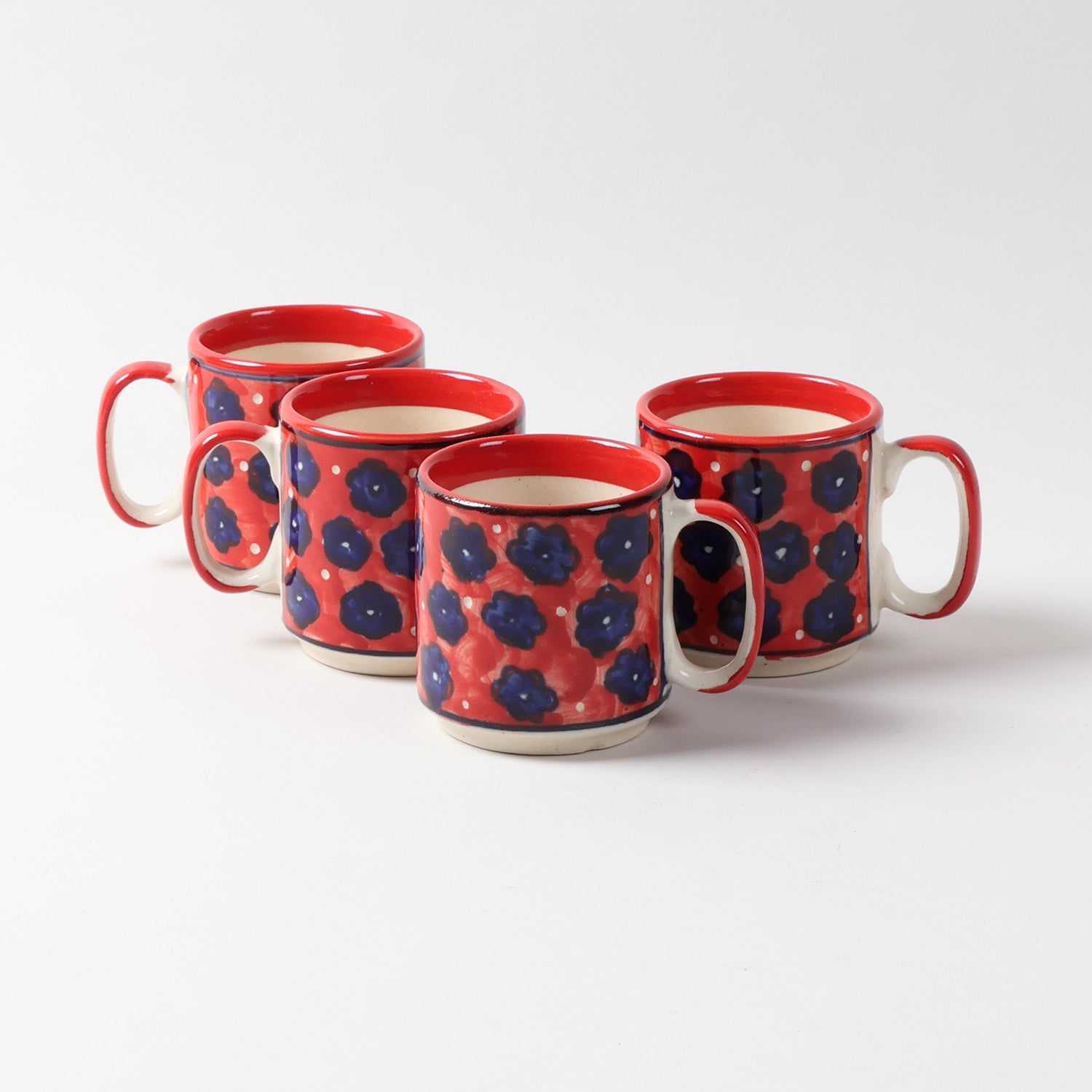 Red Floral Ceramic Coffee Mug - Set of 2 (Small)