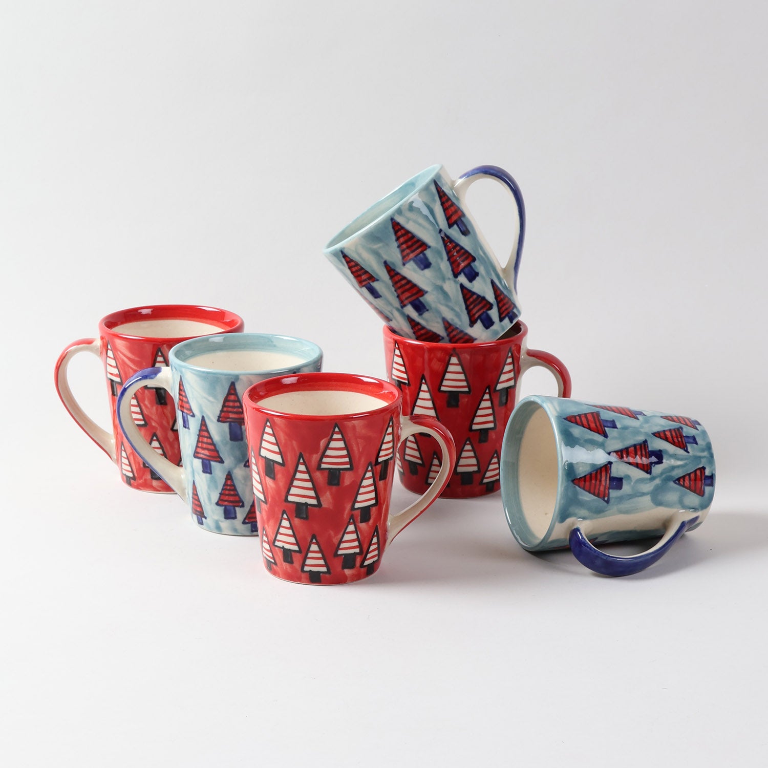 Christmas Ceramic Coffee Mug - Set of 2 (Grey and Red)