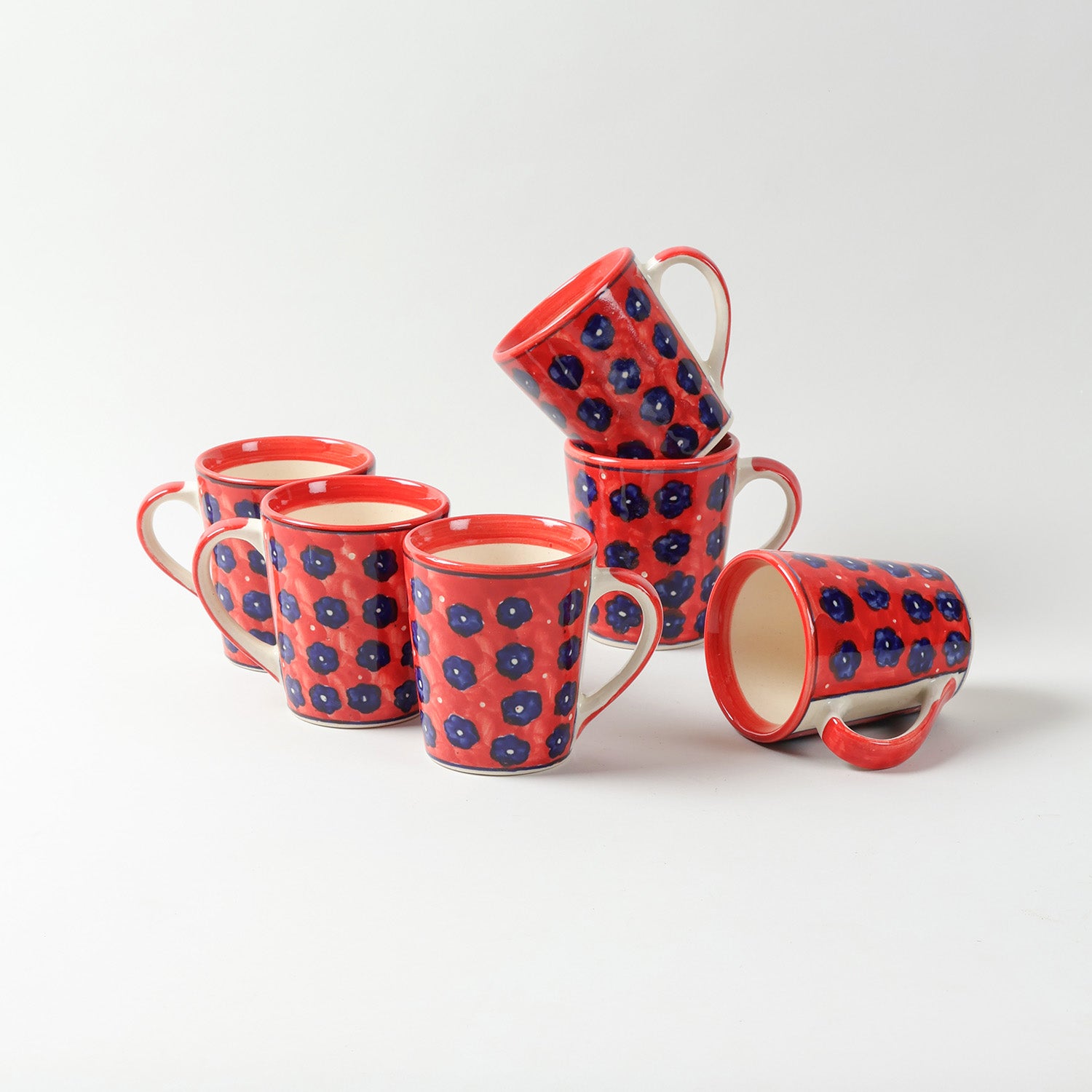 Red Floral Ceramic Coffee Mug, Set of 2 (Large)