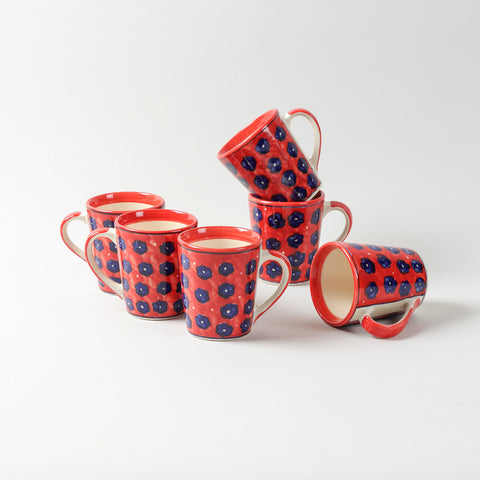 Red Floral Ceramic Coffee Mug, Set of 2 (Large)