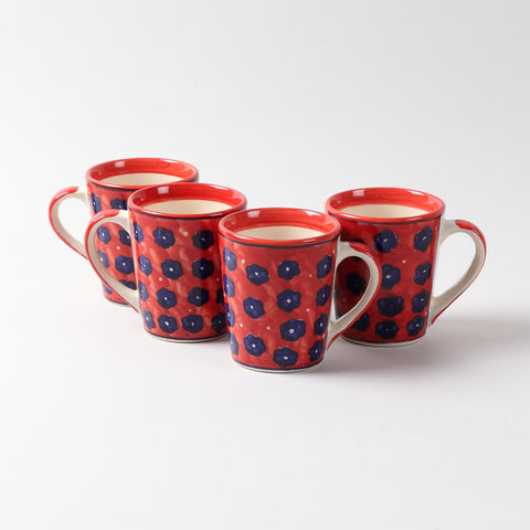 Red Floral Ceramic Coffee Mug, Set of 2 (Large)