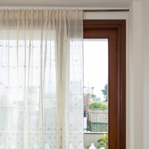 Chanderi Curtain Triangle Motif - Off-White
