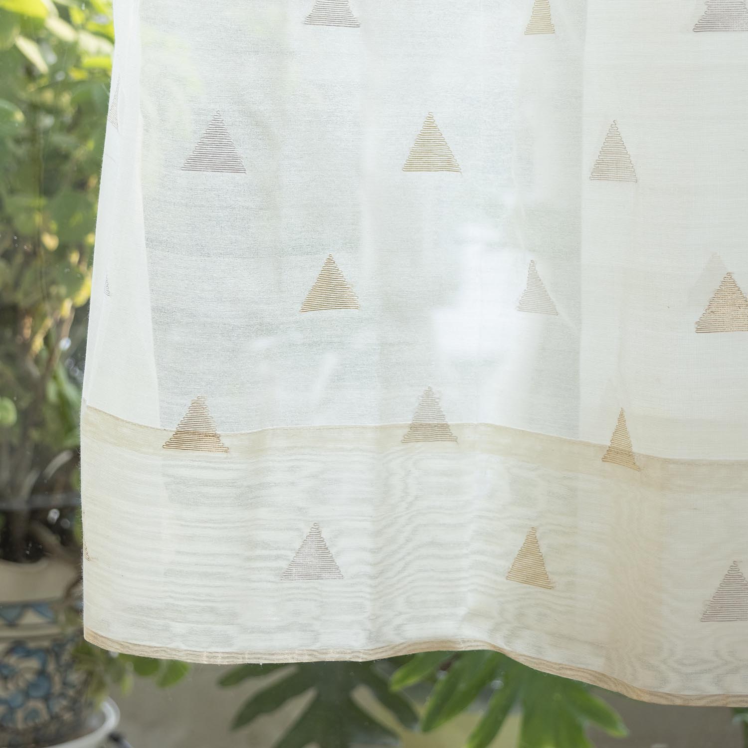 Chanderi Curtain Triangle Motif - Off-White