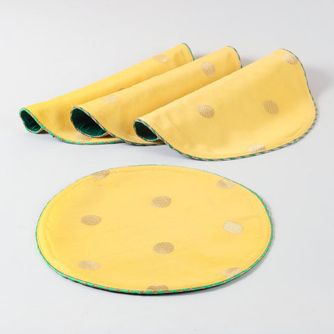 Chanderi Handwoven Mat Set of 2 - Round (Yellow/Pink)