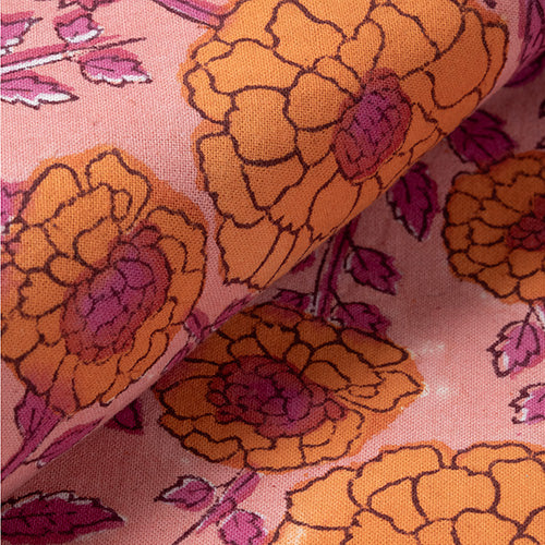 Marigold Jaal Pink Block Printed King & Super King Bedcover