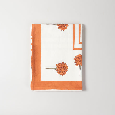 Orange Marigold Buti Block Printed Table Cloth