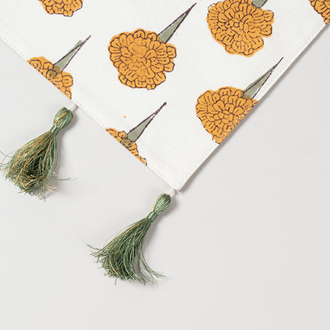 Yellow Marigold Buti Block-Printed Table Runner