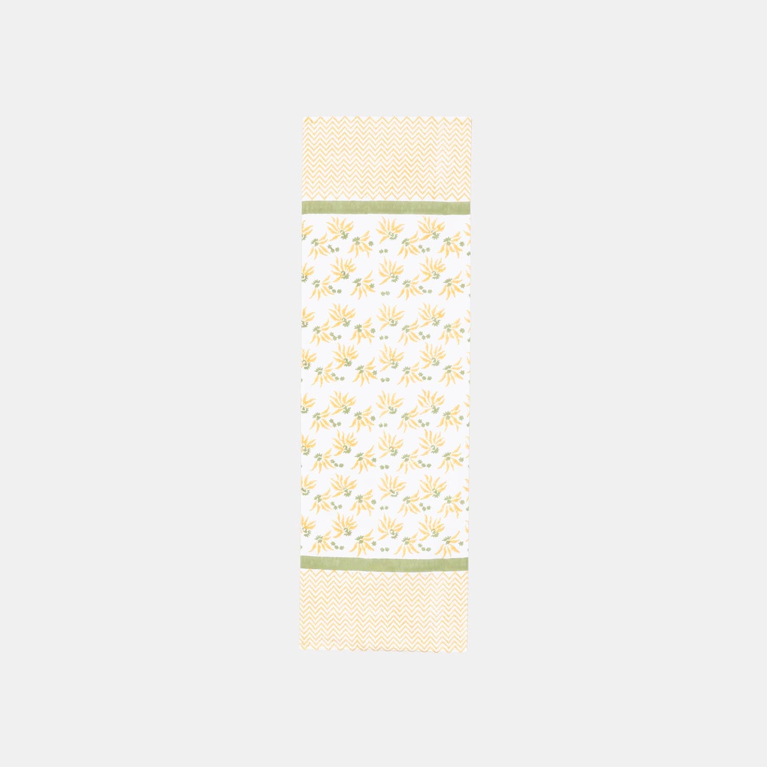 Yellow Lily Hand Block Printed Floral Table Runner, 13x42
