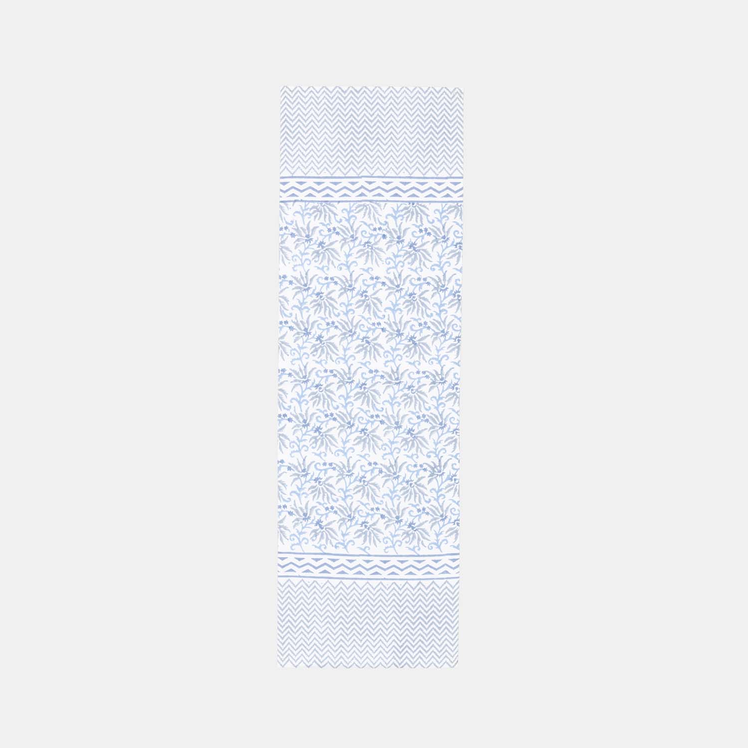 Blue Lily Hand Block Printed Floral Table Runner, 13x42