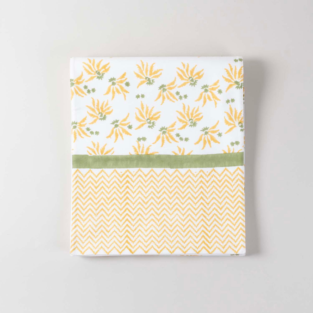 Yellow Lily Hand Block Printed Floral Table Runner, 13x90
