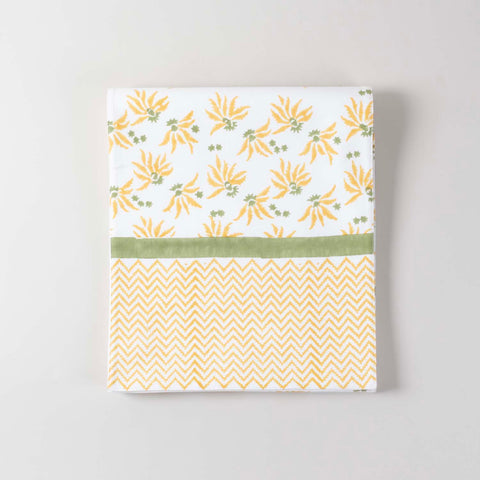 Yellow Lily Hand Block Printed Floral Table Runner, 13x90