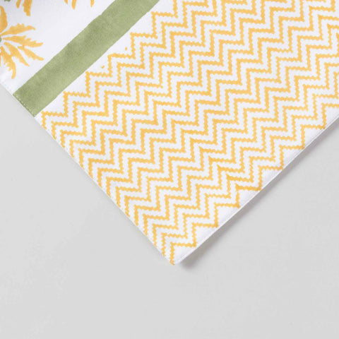 Yellow Lily Hand Block Printed Floral Table Runner, 13x90