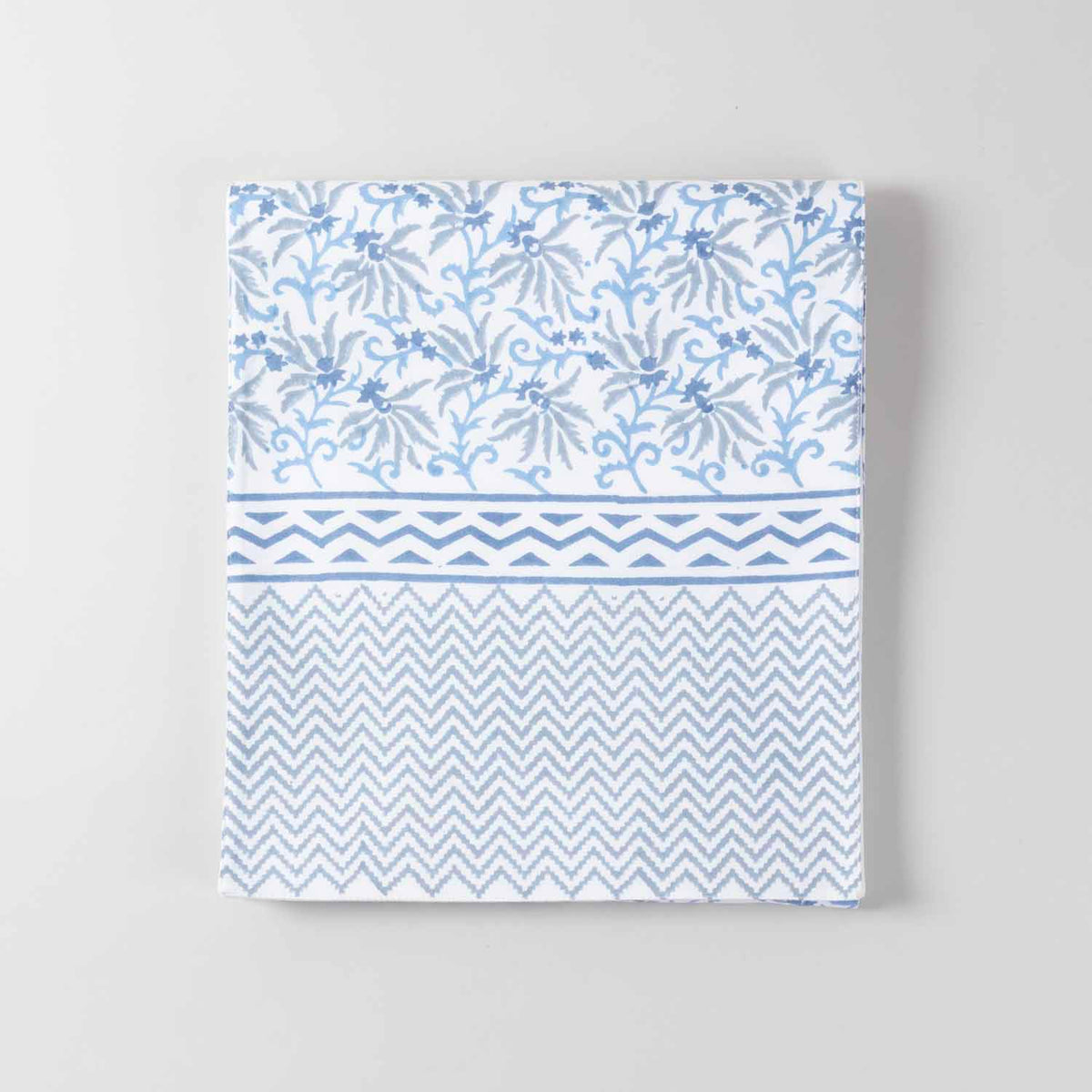 Blue Lily Hand Block Printed Floral Table Runner, 13x90