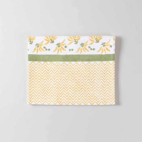 Yellow Lily Hand Block Printed Floral Table Runner, 13x42