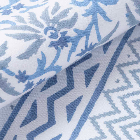 Blue Lily Hand Block Printed Floral Table Runner, 13x42