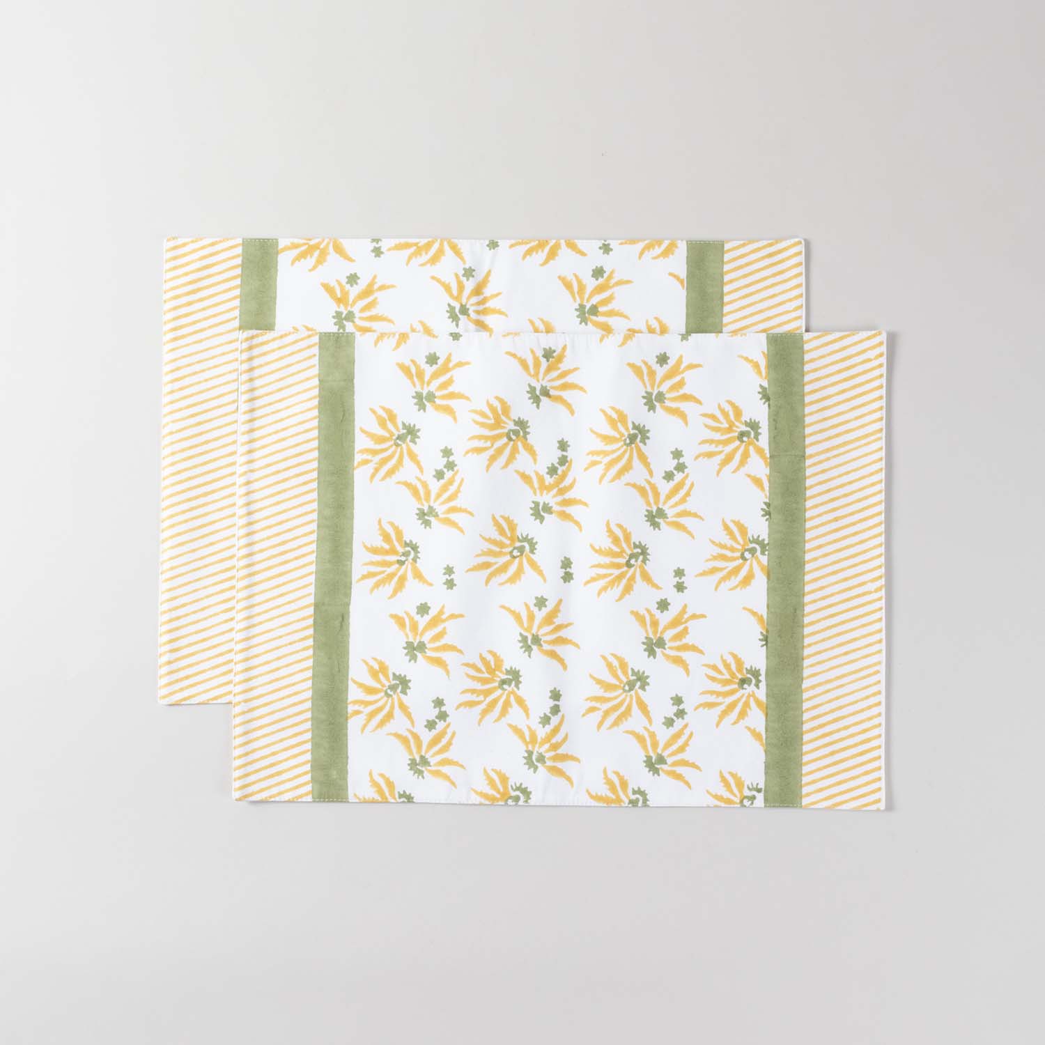 Yellow Lily Hand Block Printed Floral Placemat Set of 2