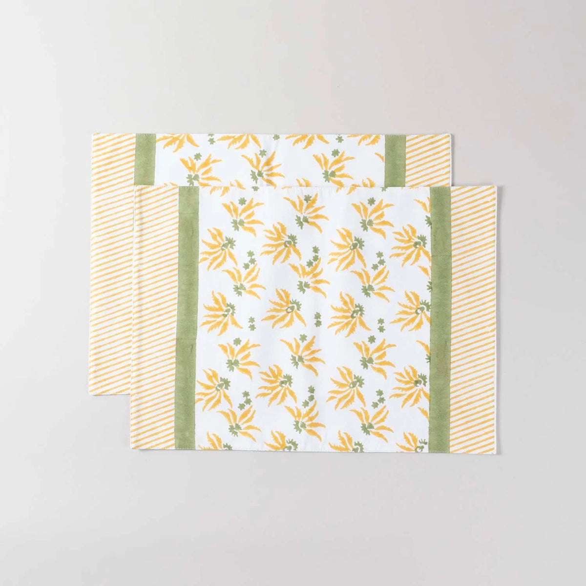 Yellow Lily Hand Block Printed Floral Placemat Set of 2