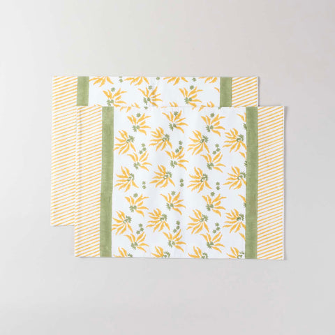Yellow Lily Hand Block Printed Floral Placemat Set of 2