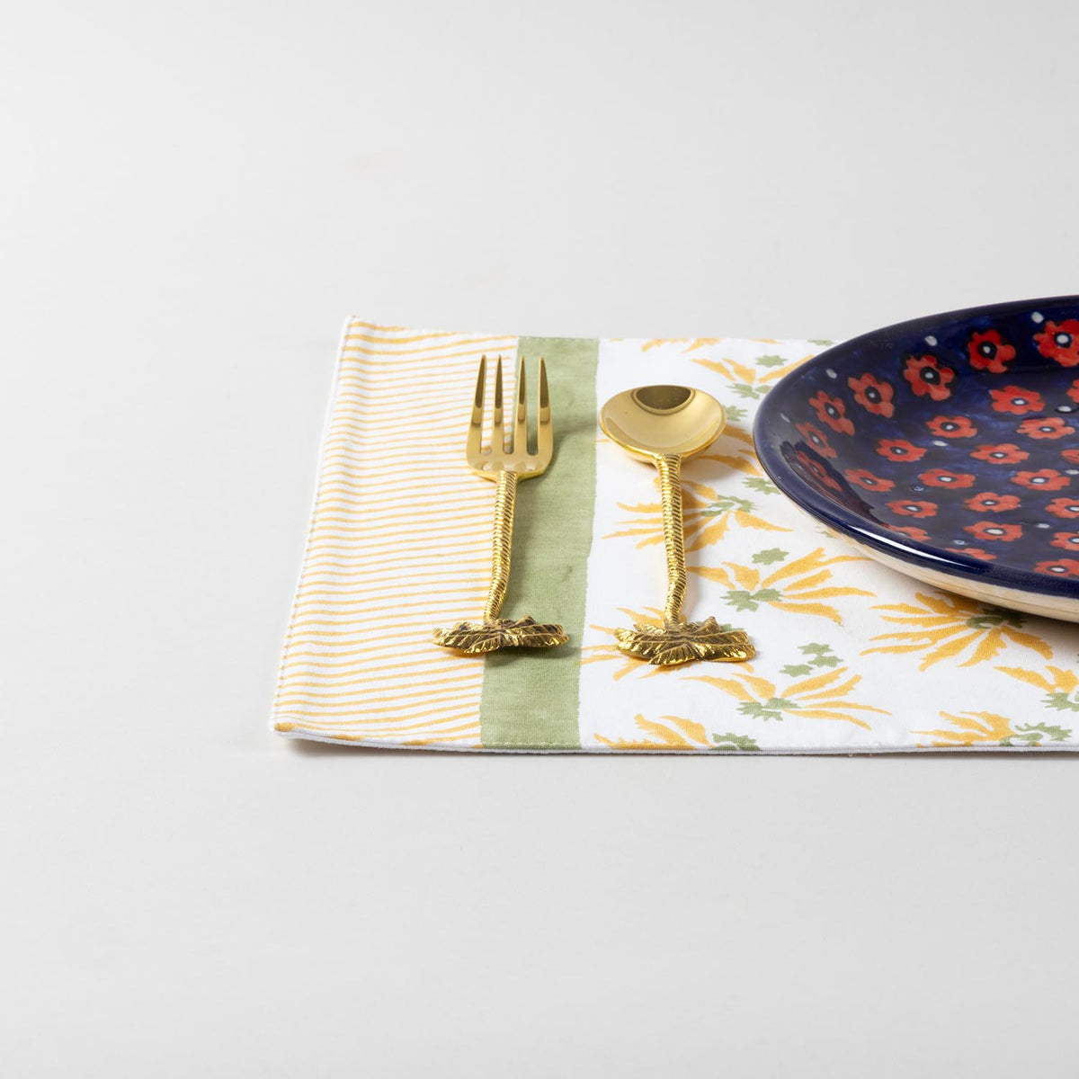 Yellow Lily Hand Block Printed Floral Placemat Set of 2